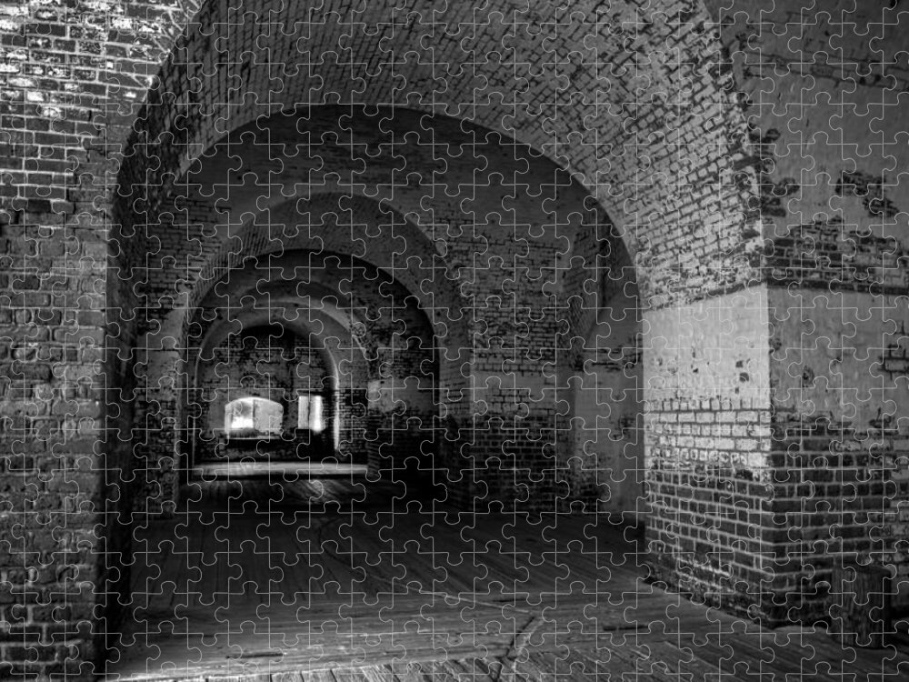 Bricks Jigsaw Puzzle featuring the photograph The Bricks of Fort Pulaski in Black and White by Greg and Chrystal Mimbs