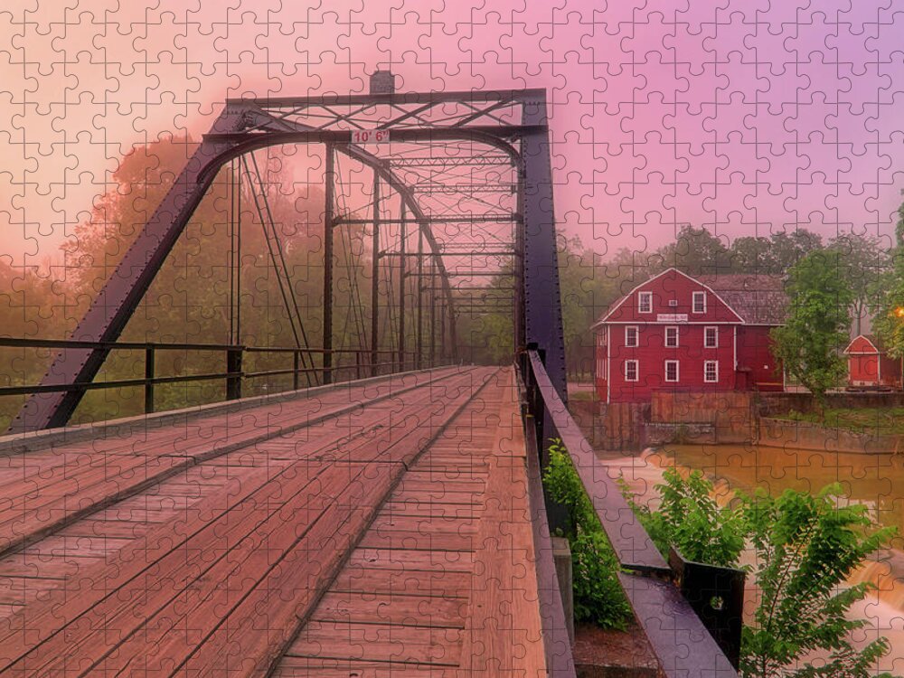 War Eagle Mill Jigsaw Puzzle featuring the photograph The Bridge to War Eagle Mill - Arkansas - Historic - Sunrise by Jason Politte