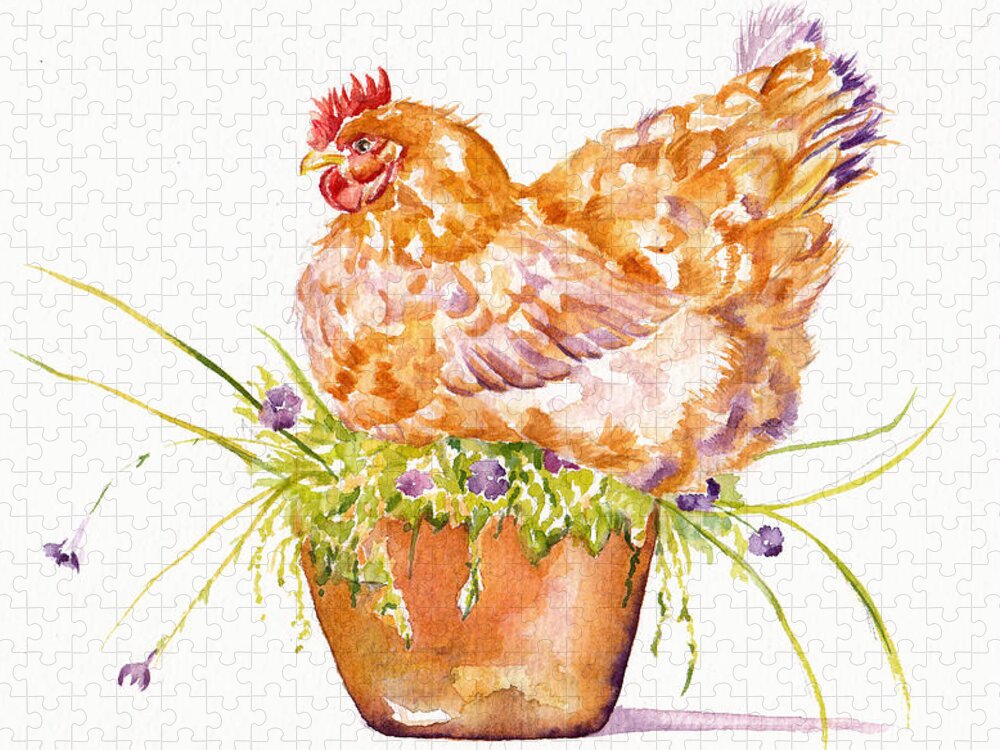 Hen Jigsaw Puzzle featuring the painting The Broody Hen by Debra Hall