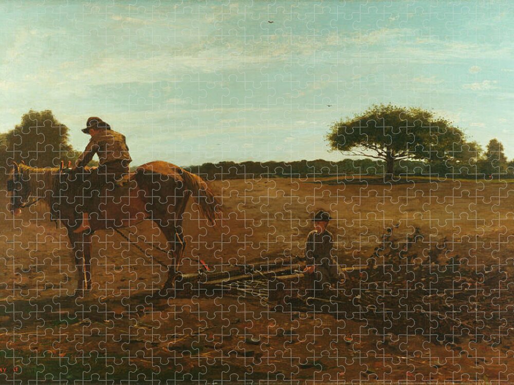 Winslow Homer Jigsaw Puzzle featuring the painting The Brush Harrow by Winslow Homer