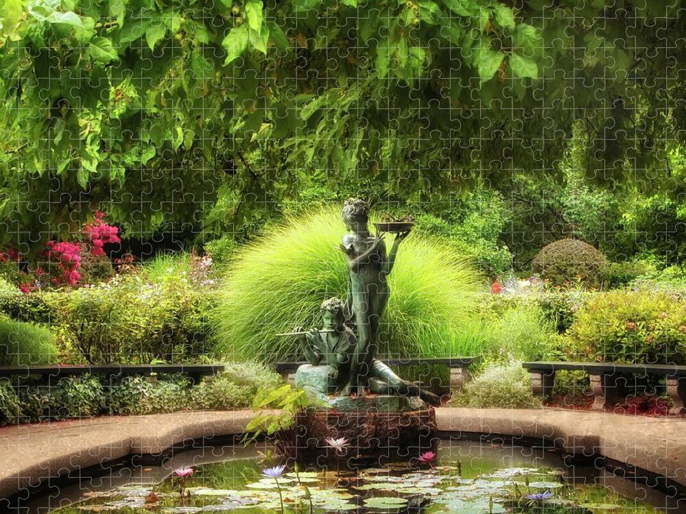 Statue Jigsaw Puzzle featuring the photograph The Burnett Fountain by Jessica Jenney