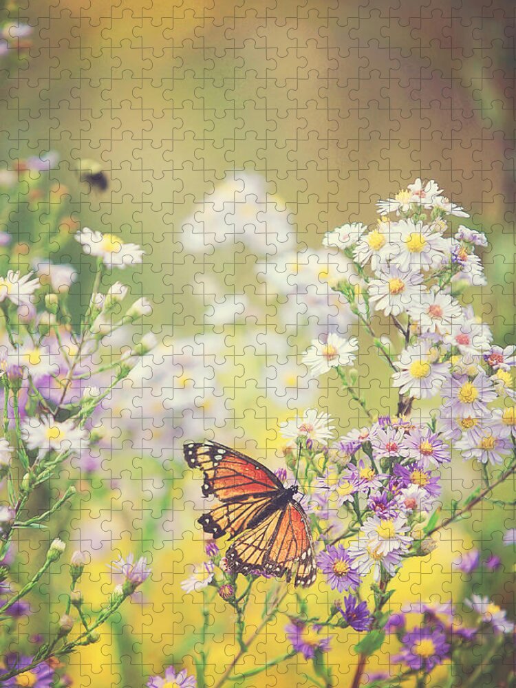 Butterfly Jigsaw Puzzle featuring the photograph The Butterfly and the Bee by Carrie Ann Grippo-Pike
