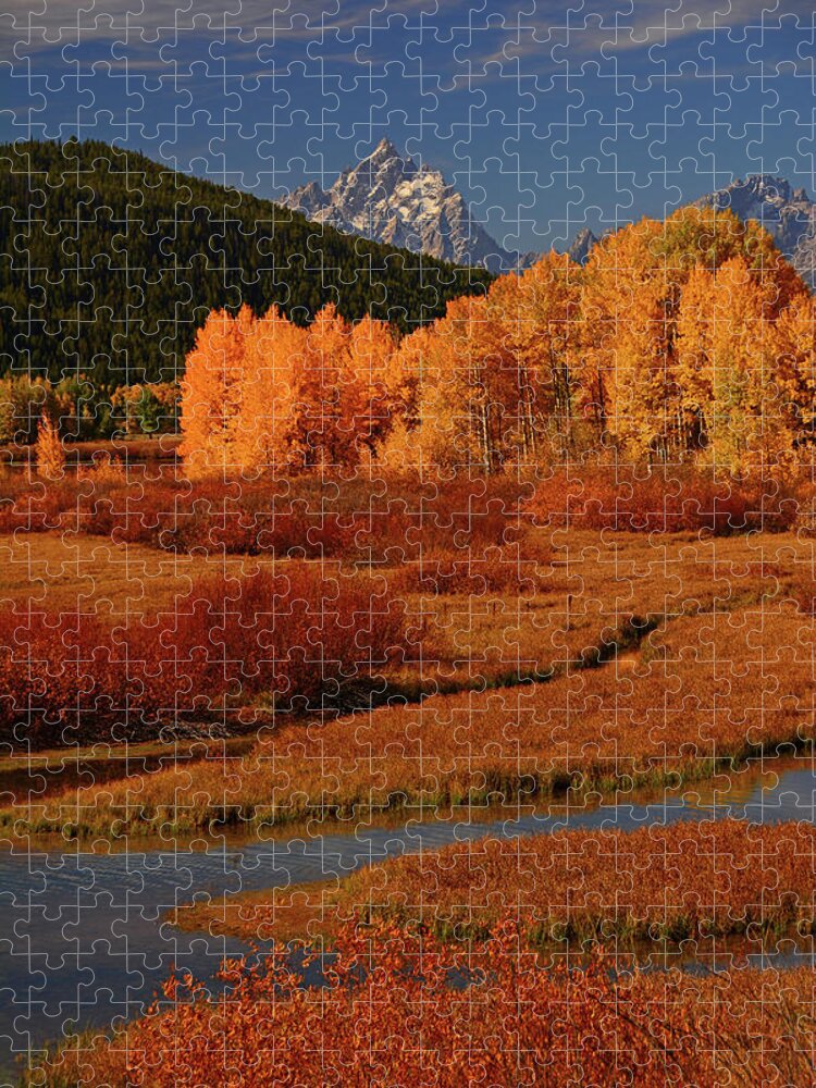 The Cathedral Group From North Of Oxbow Bend Jigsaw Puzzle featuring the photograph The Cathedral Group from North of Oxbow Bend by Raymond Salani III