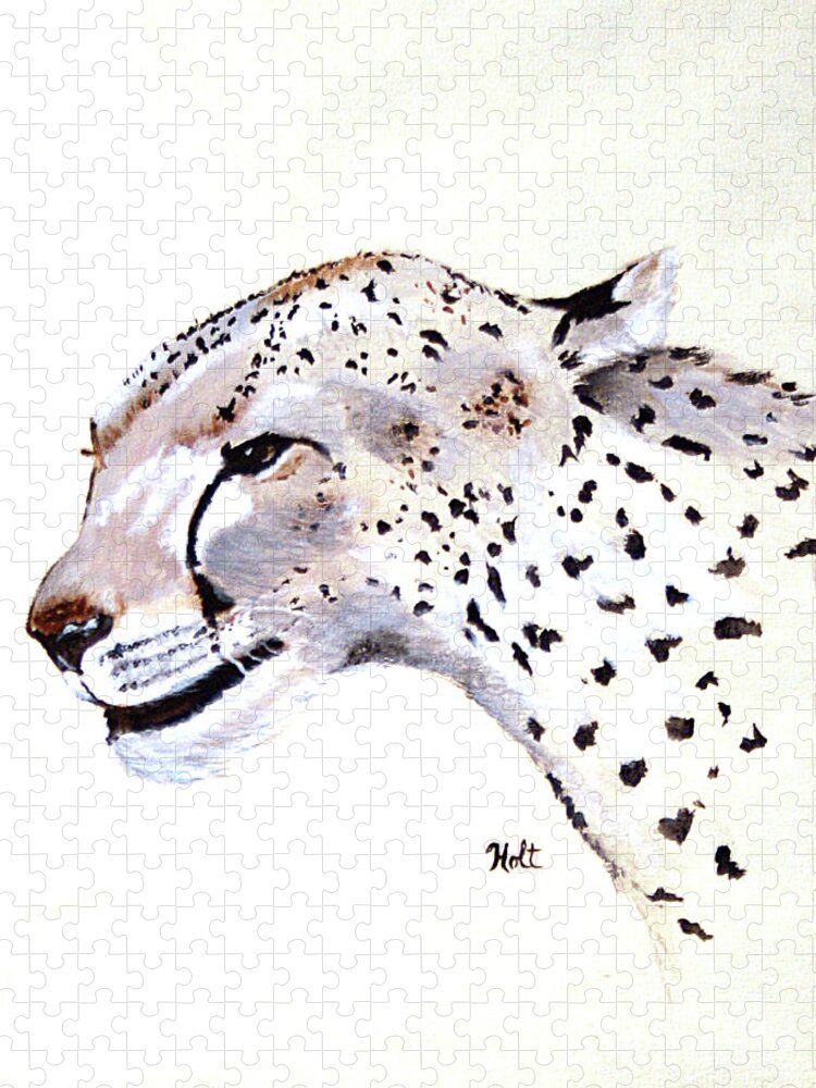 Animals Jigsaw Puzzle featuring the painting The Cheetah by Linda Holt