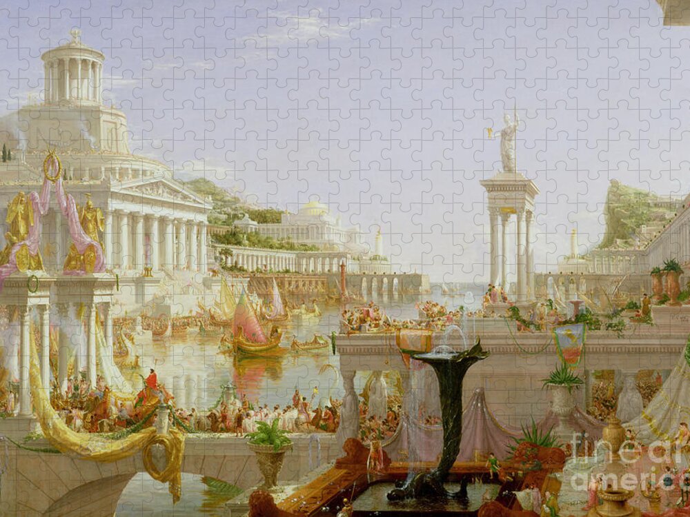 Civilisation; Ideal; Classical; Monument; Architecture; Column; Fountain; Hudson River School; The Course Of Empire: The Consummation Of The Empire Jigsaw Puzzle featuring the painting The Course of Empire - The Consummation of the Empire by Thomas Cole