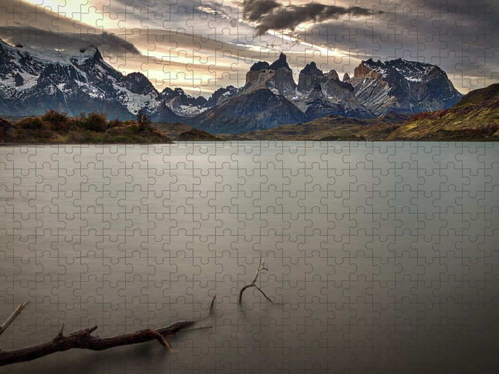 Patagonia Jigsaw Puzzle featuring the photograph The Cuernos and Lake Pehoe #2 - Patagonia by Stuart Litoff