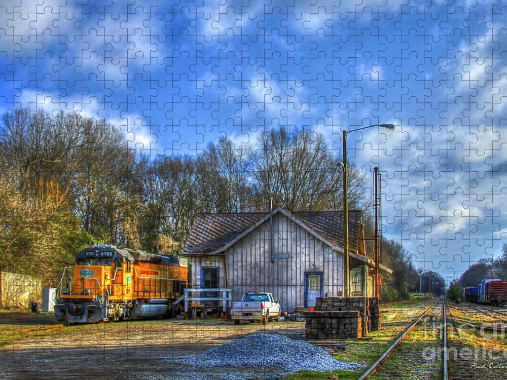 Reid Callaway Train And Track Jigsaw Puzzle featuring the photograph Madison Georgia The Day Off Vintage Train Station Locomotive Art by Reid Callaway