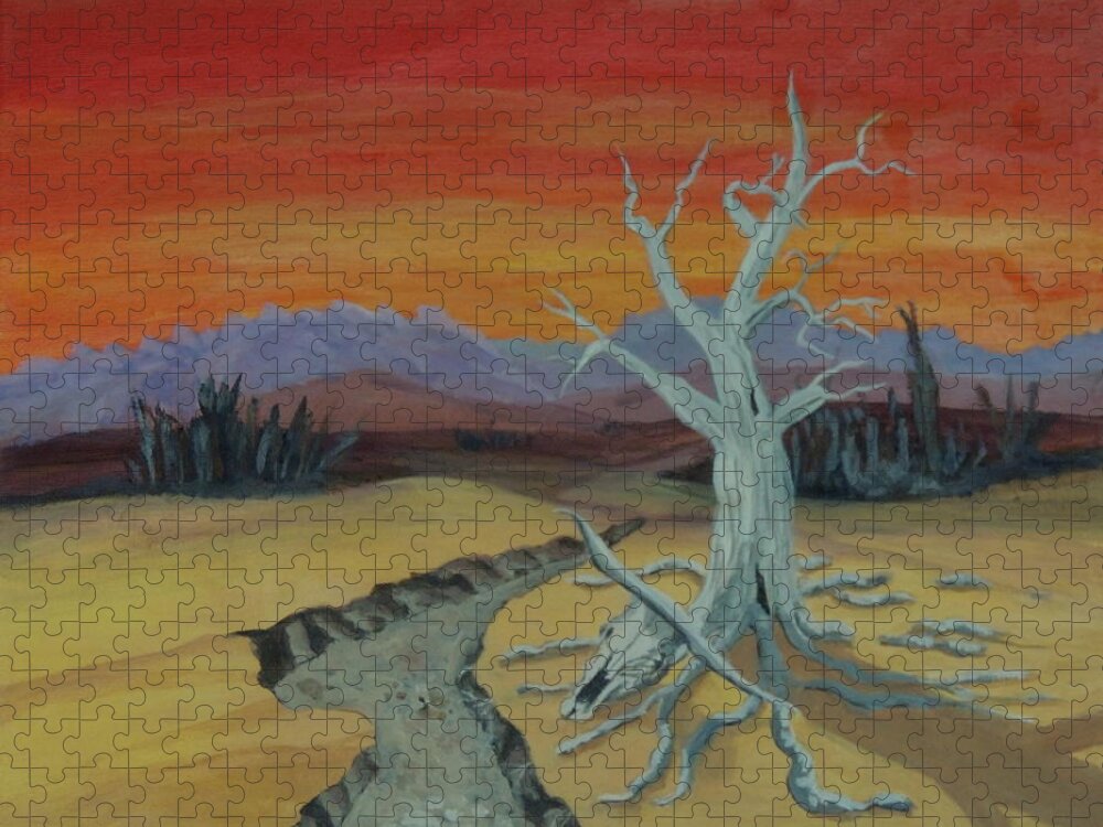 Landscape Jigsaw Puzzle featuring the painting The Desert by Lisa MacDonald