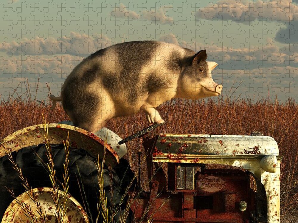 Pig Jigsaw Puzzle featuring the digital art The Dream of a Pig by Daniel Eskridge