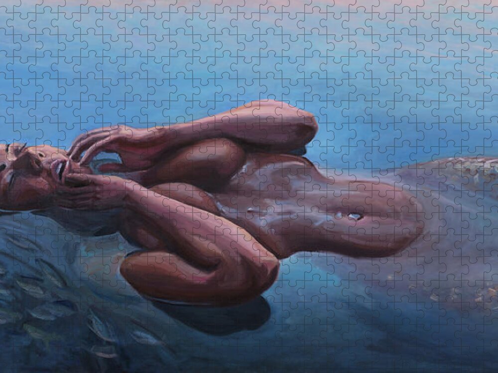 Lady Jigsaw Puzzle featuring the painting The dreaming mermaid by Marco Busoni
