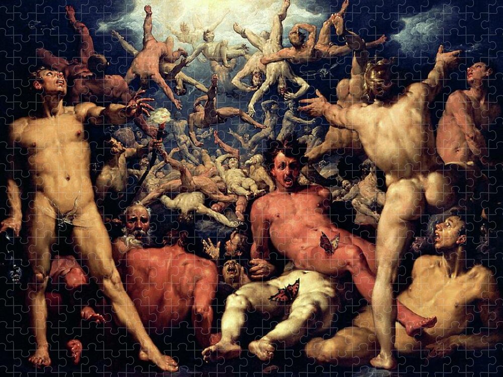 Fall Jigsaw Puzzle featuring the painting The Fall of the Titans by Cornelis van Haarlem