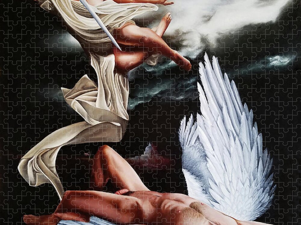 Angels Jigsaw Puzzle featuring the painting The Fallen by Vic Ritchey