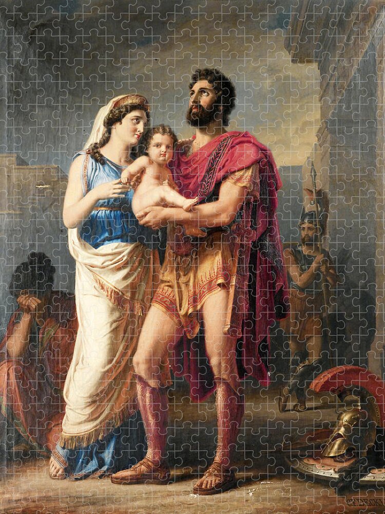 Carl Friedrich Deckler Jigsaw Puzzle featuring the painting The Farewell of Hector to Andromache and Astyanax by Carl Friedrich Deckler