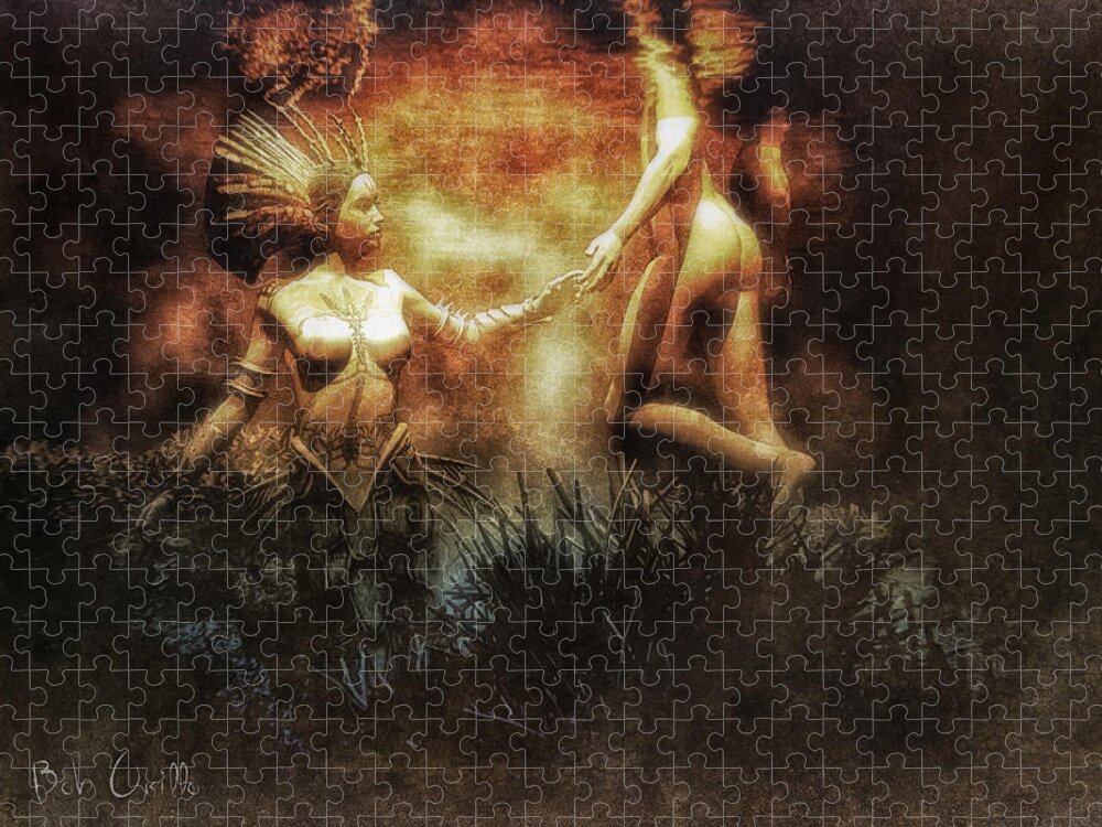 Mermaids Jigsaw Puzzle featuring the digital art The Fishermen and his soul by Bob Orsillo
