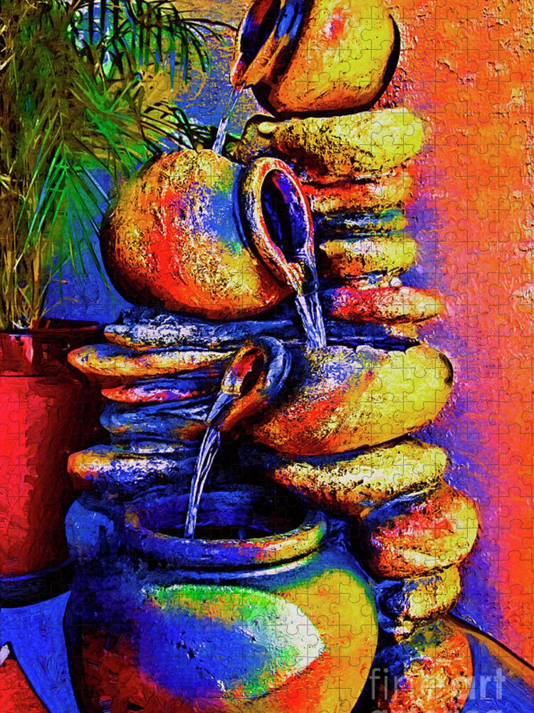 Fountain Jigsaw Puzzle featuring the digital art The Fountain Of Pots by Kirt Tisdale