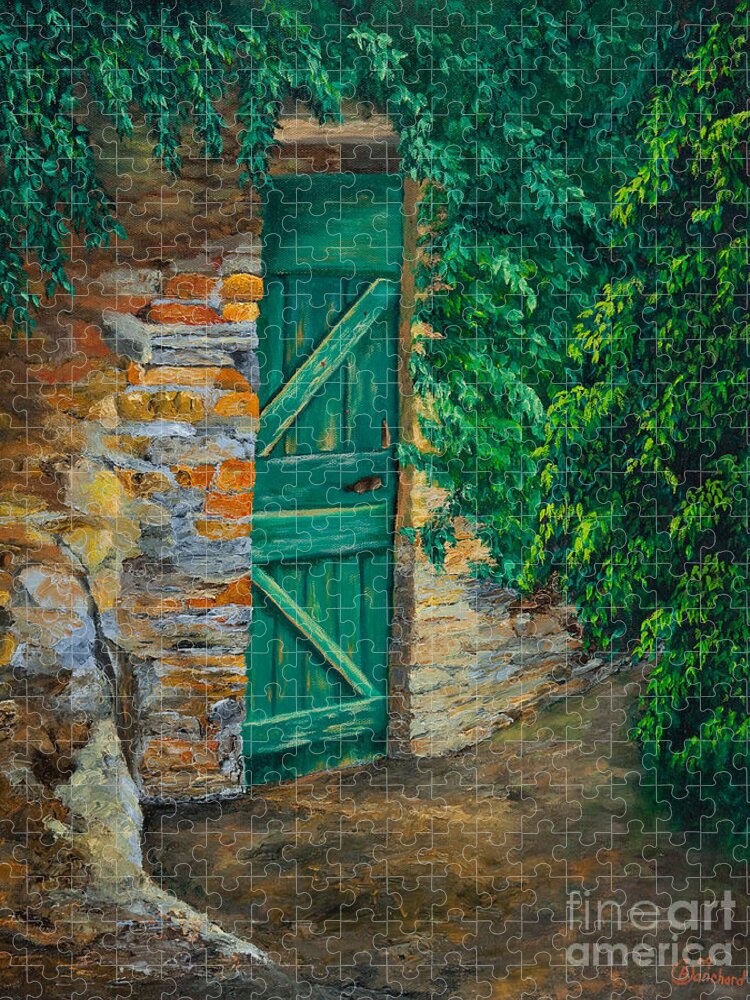 Cinque Terre Italy Art Jigsaw Puzzle featuring the painting The Garden Gate In Cinque Terre by Charlotte Blanchard