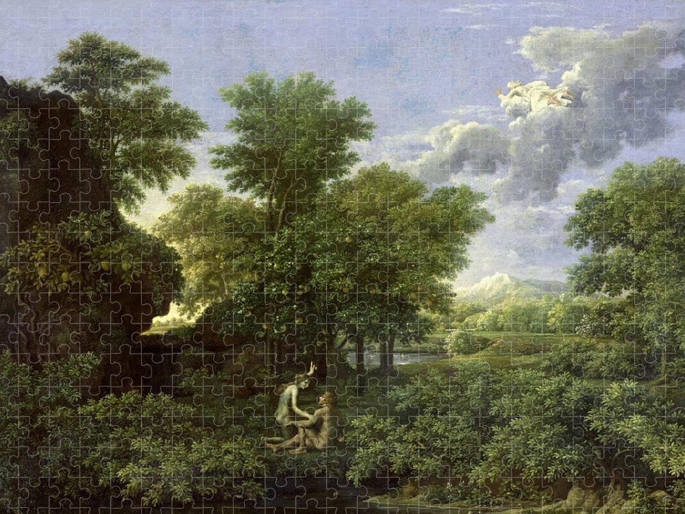 Spring Jigsaw Puzzle featuring the painting The Garden of Eden by Nicolas Poussin 