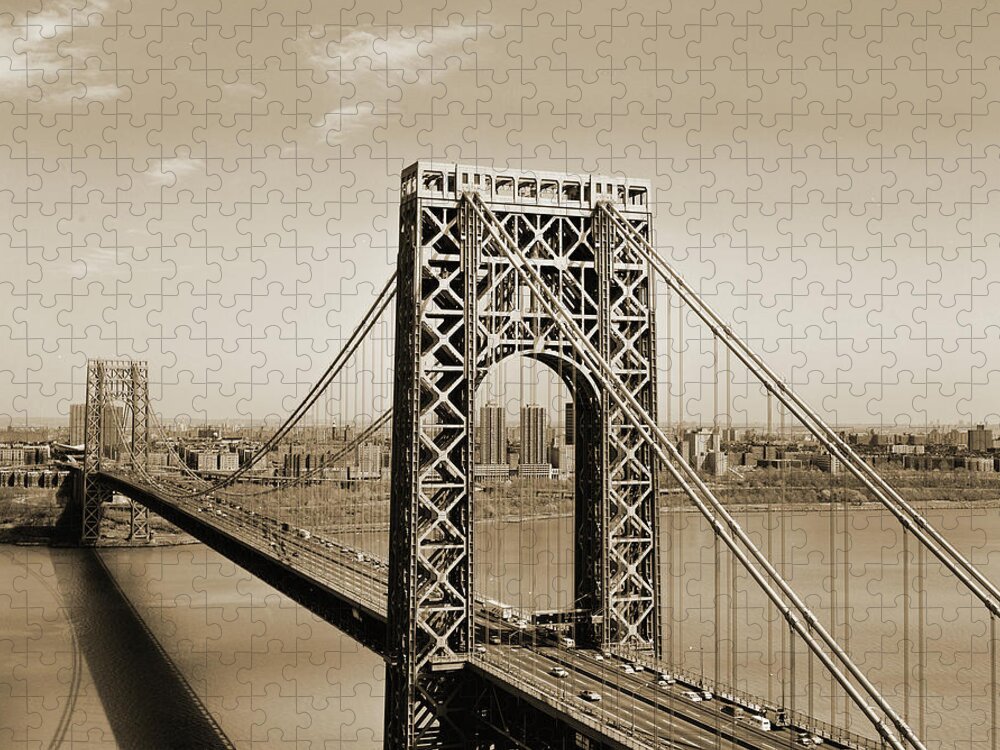 George Washington Bridge Jigsaw Puzzle featuring the photograph The George Washington Bridge by American School