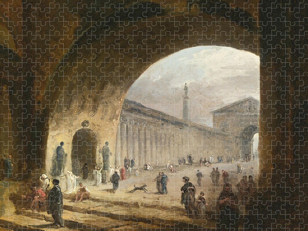 Hubert Robert Jigsaw Puzzle featuring the painting The Great Archway by Hubert Robert