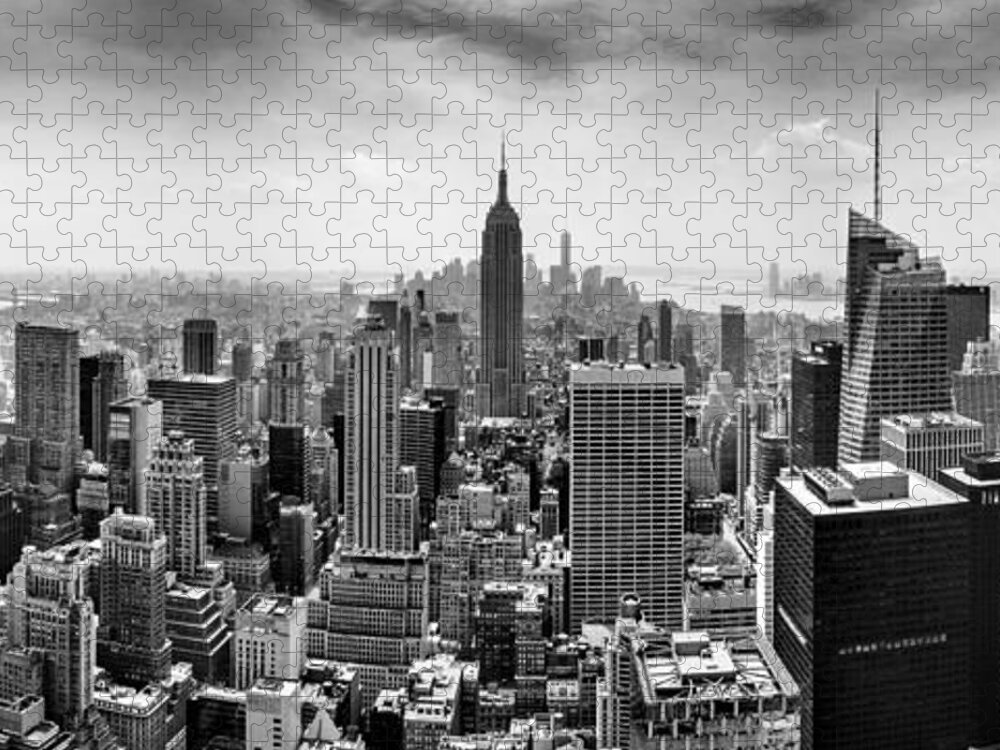 Panorama Photo Puzzle featuring the photograph New York City Skyline BW by Az Jackson