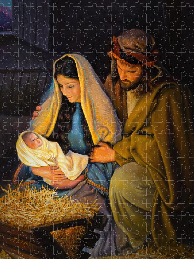 Jesus Jigsaw Puzzle featuring the painting The Holy Family by Greg Olsen