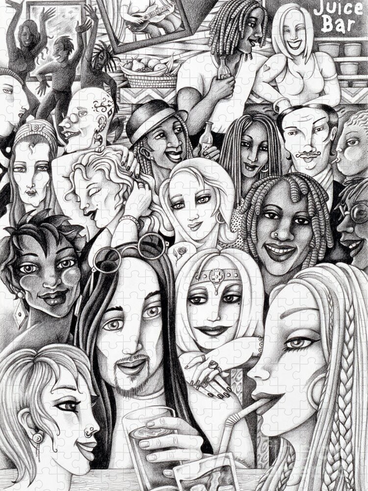Party Jigsaw Puzzle featuring the drawing The IN Crowd by Valerie White