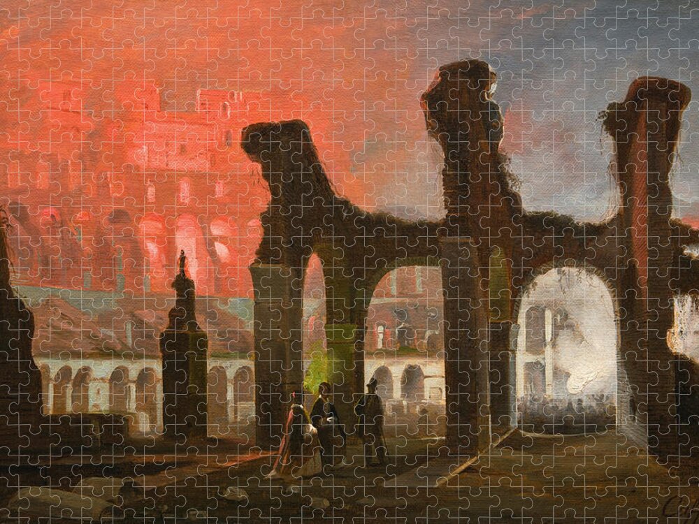 Ippolito Caffi Jigsaw Puzzle featuring the painting The interior of the Colosseum illuminated by Fireworks by Ippolito Caffi
