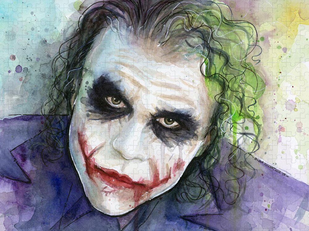 Dark Puzzle featuring the painting The Joker Watercolor by Olga Shvartsur