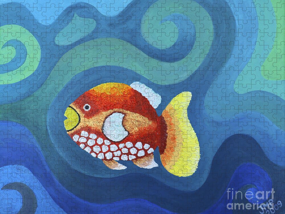 Acrylic Jigsaw Puzzle featuring the painting The Last Fish by Jutta Maria Pusl