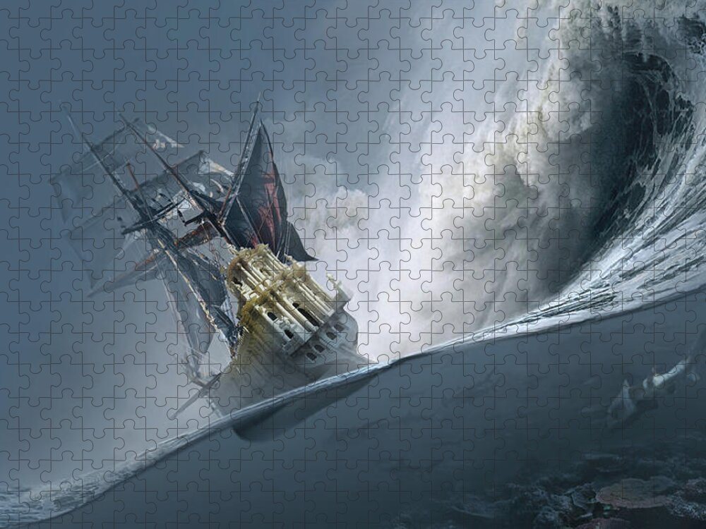 Neo-romanticism Jigsaw Puzzle featuring the digital art The Last Wave by George Grie