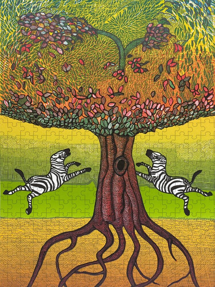 Landscape Puzzle featuring the mixed media The life-giving tree. by Jarle Rosseland