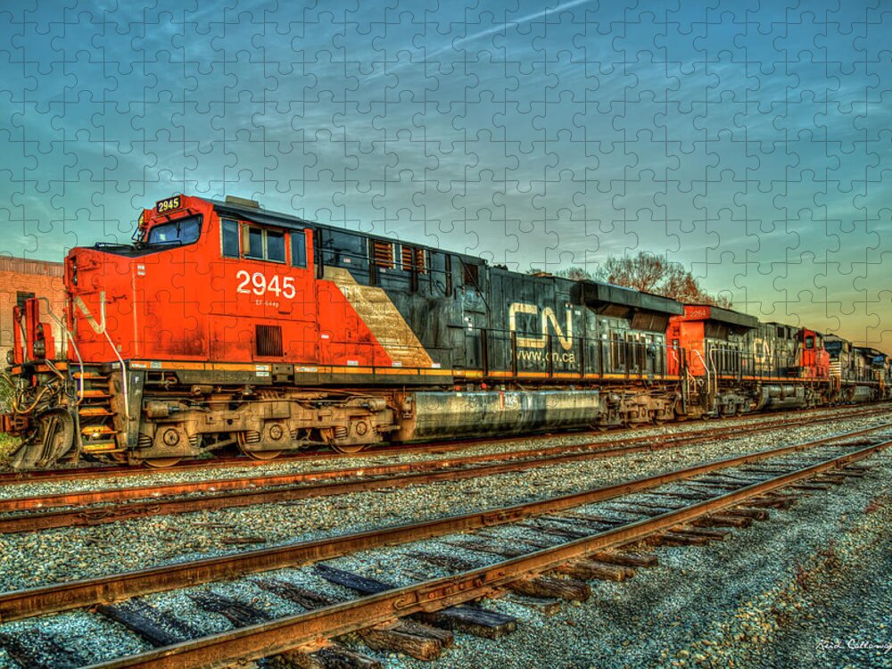 Reid Callaway Canadian National Railway Art Jigsaw Puzzle featuring the photograph CN 2945 The Line Up Canadian National Norfolk Southern Locomotives Art by Reid Callaway