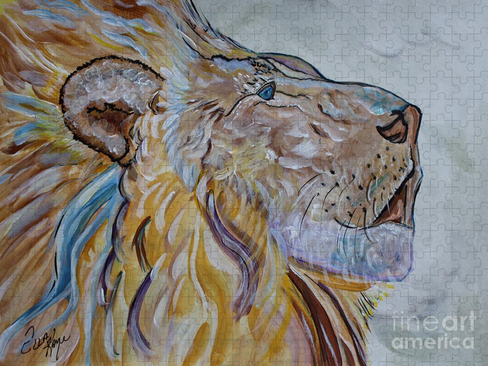 Lion Jigsaw Puzzle featuring the painting The Lion Call by Ella Kaye Dickey