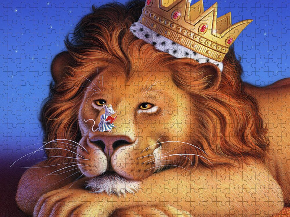 Lion Jigsaw Puzzle featuring the painting The Lion King by Jerry LoFaro
