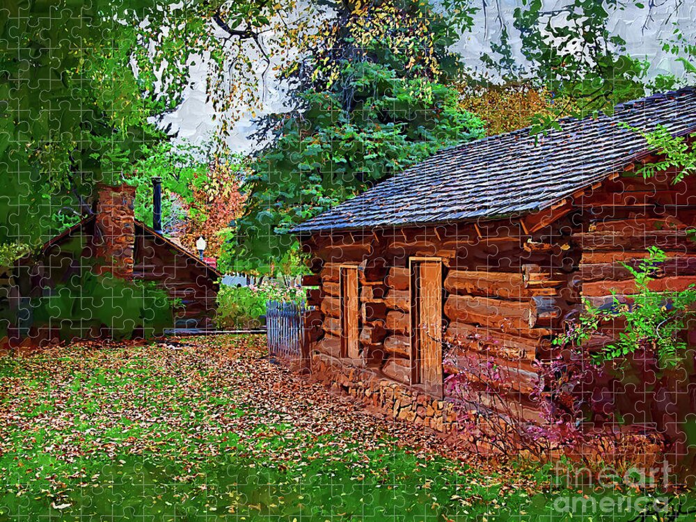 Historic Jigsaw Puzzle featuring the digital art The Log Cabins by Kirt Tisdale