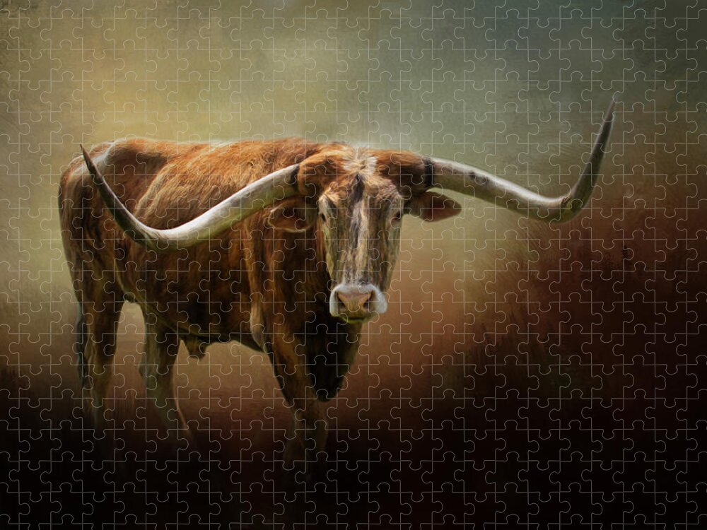 Animals Jigsaw Puzzle featuring the photograph The Longhorn by David and Carol Kelly