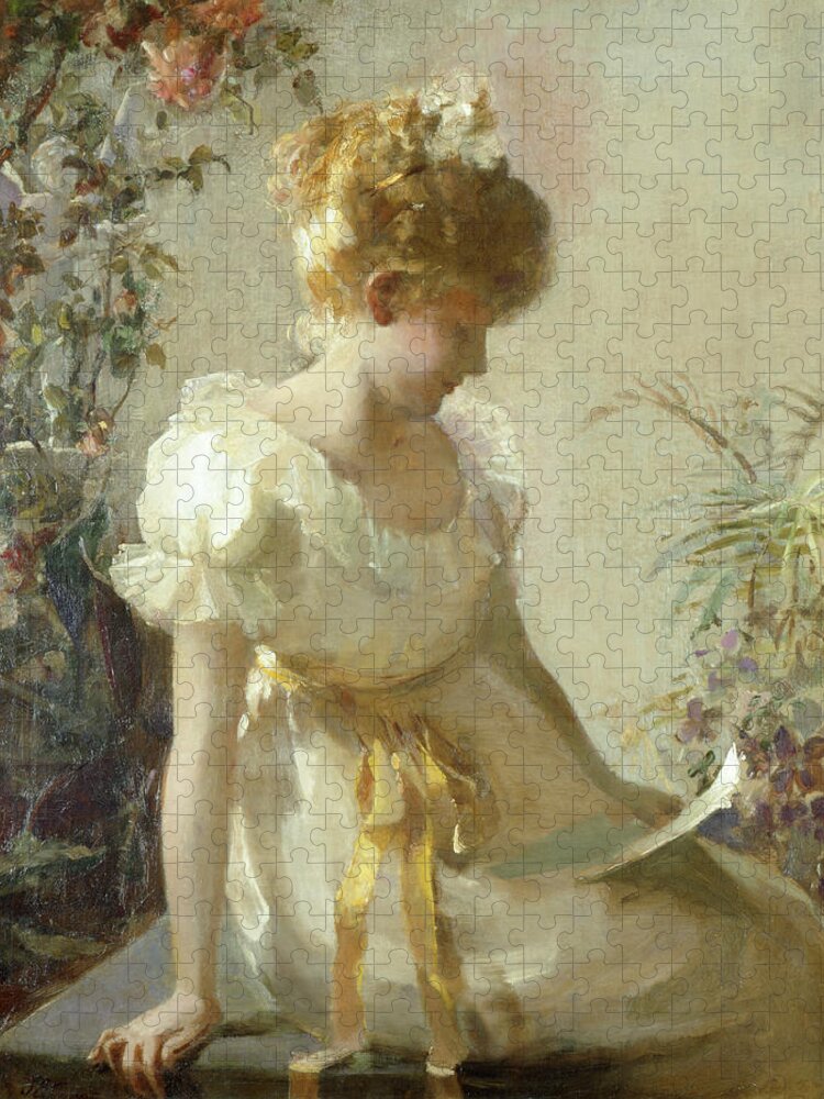 The Love Letter (oil On Canvas) By Jessie Elliot Gorst (fl.1889-99) Jigsaw Puzzle featuring the painting The Love Letter by Jessie Elliot Gorst
