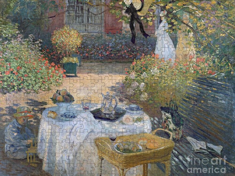 The Luncheon Jigsaw Puzzle featuring the painting The Luncheon by Claude Monet