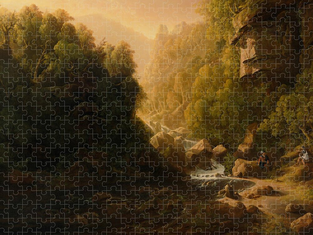 Irish Art Jigsaw Puzzle featuring the painting The Mountain Torrent by Francis Danby
