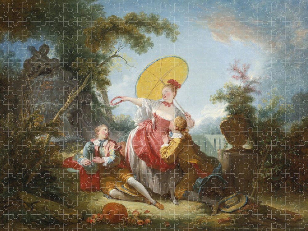 Circle Of Jean-honore Fragonard Jigsaw Puzzle featuring the painting The Musical Contest by Circle of Jean-Honore Fragonard