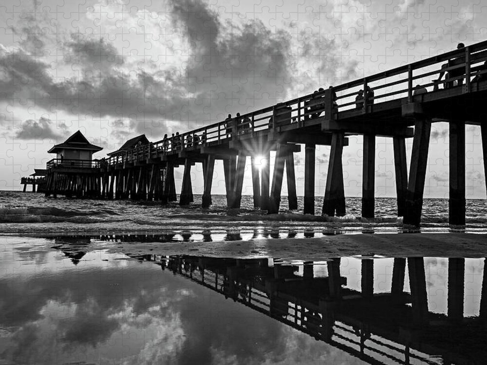 Naples Jigsaw Puzzle featuring the photograph Naples pier at sunset Naples Florida Black and White by Toby McGuire