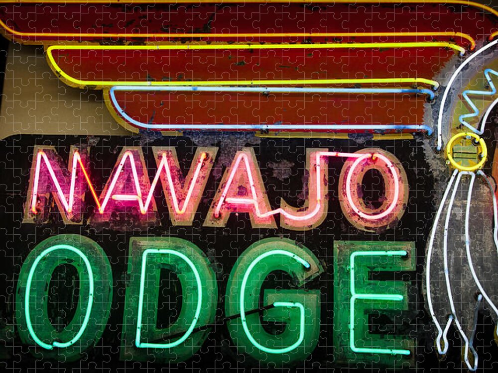 Old Signs Jigsaw Puzzle featuring the photograph The Navajo Lodge Sign in Prescott Arizona by David Patterson