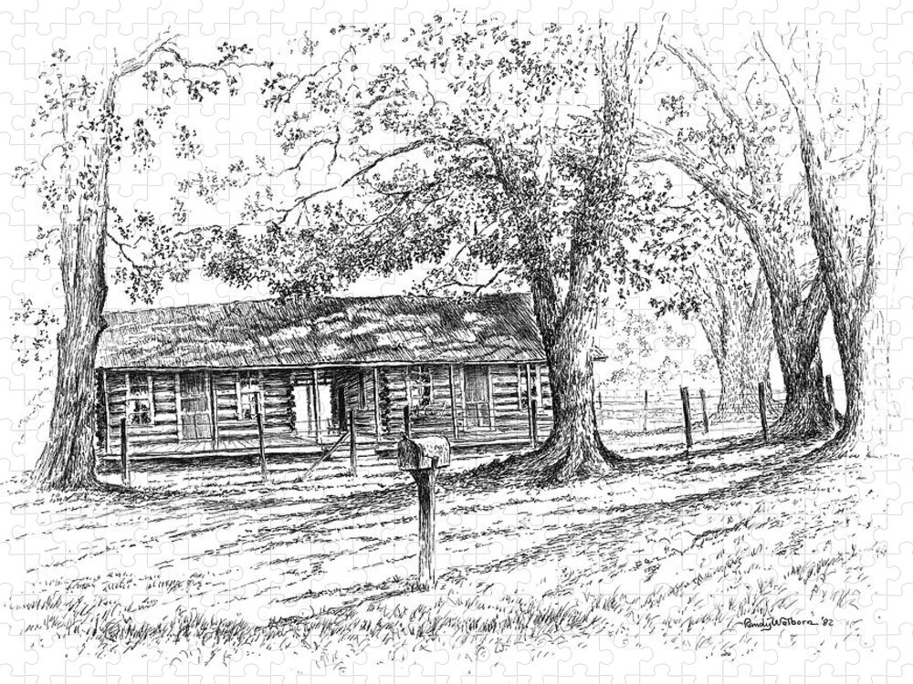Homeplace Jigsaw Puzzle featuring the drawing The Old Homeplace by Randy Welborn