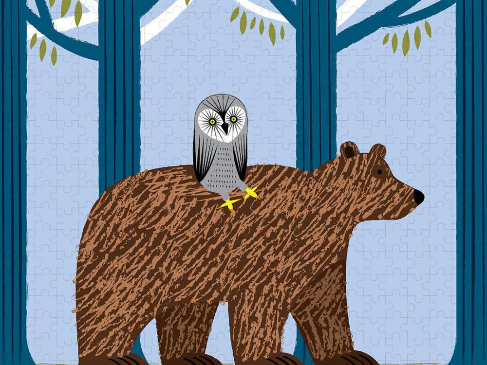 Bears Jigsaw Puzzle featuring the digital art The Owl and the Bear by Oliver Lake