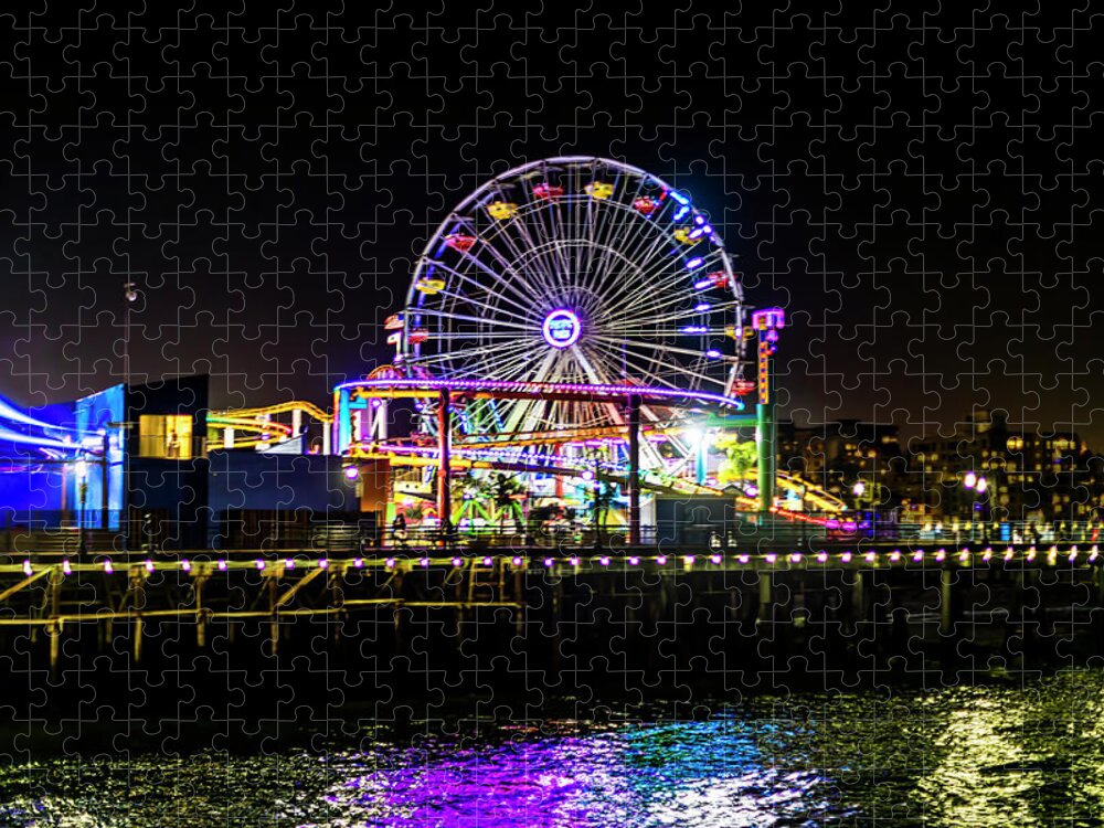 Santa Monica Ferris Wheel Jigsaw Puzzle featuring the photograph The Pacific Wheel And Reflections by Gene Parks