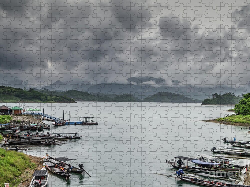 Michelle Meenawong Jigsaw Puzzle featuring the photograph The Pier At Cheow Lan Lake by Michelle Meenawong