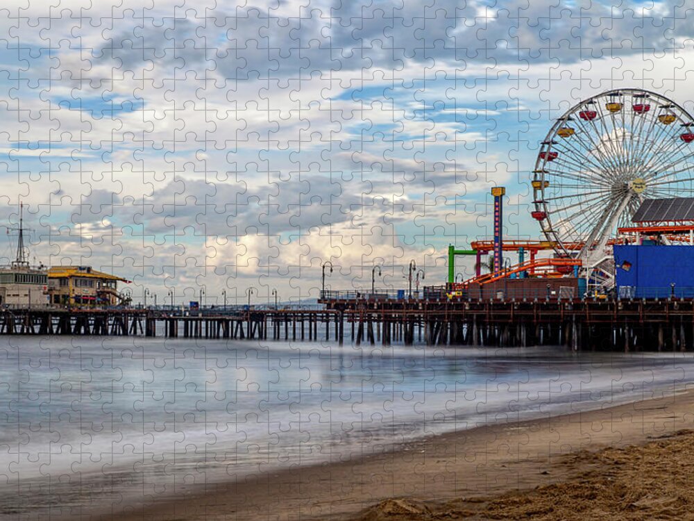 Santa Monica Pier Jigsaw Puzzle featuring the photograph The Pier On A Cloudy Day by Gene Parks