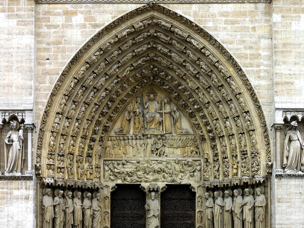 Angels Jigsaw Puzzle featuring the photograph The Portal of the Last Judgement of Notre Dame de Paris by Fabrizio Troiani