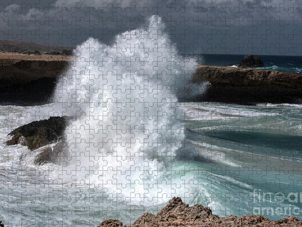 Aruba Jigsaw Puzzle featuring the photograph The Power Of The Sea by Judy Wolinsky