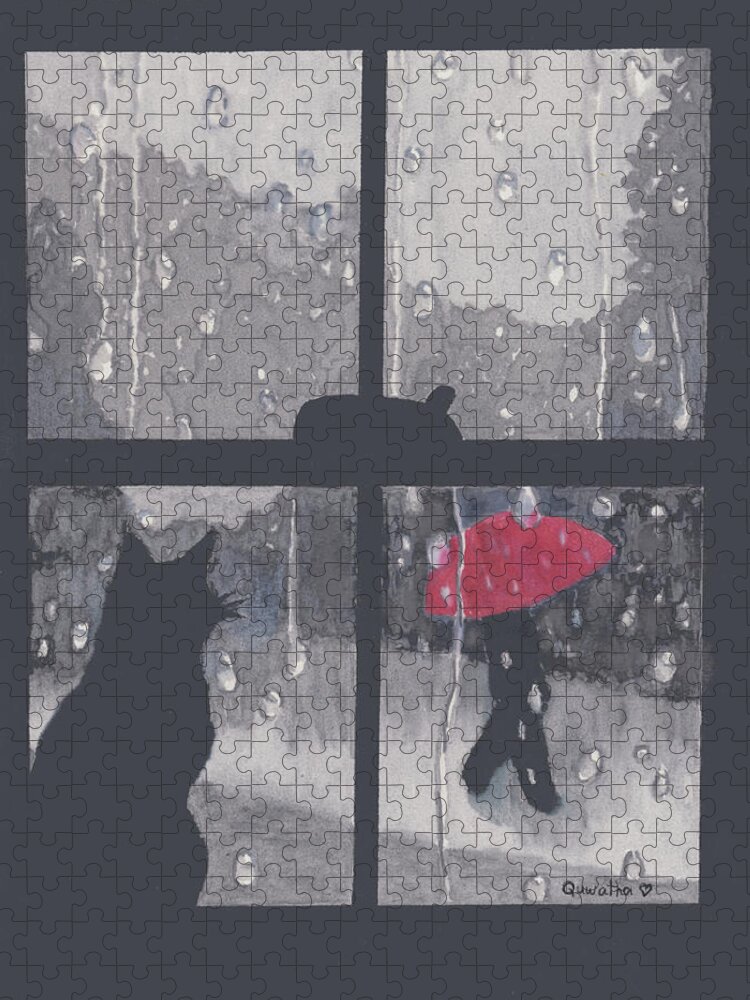 Umbrella Jigsaw Puzzle featuring the painting The Red Umbrella by Quwatha Valentine